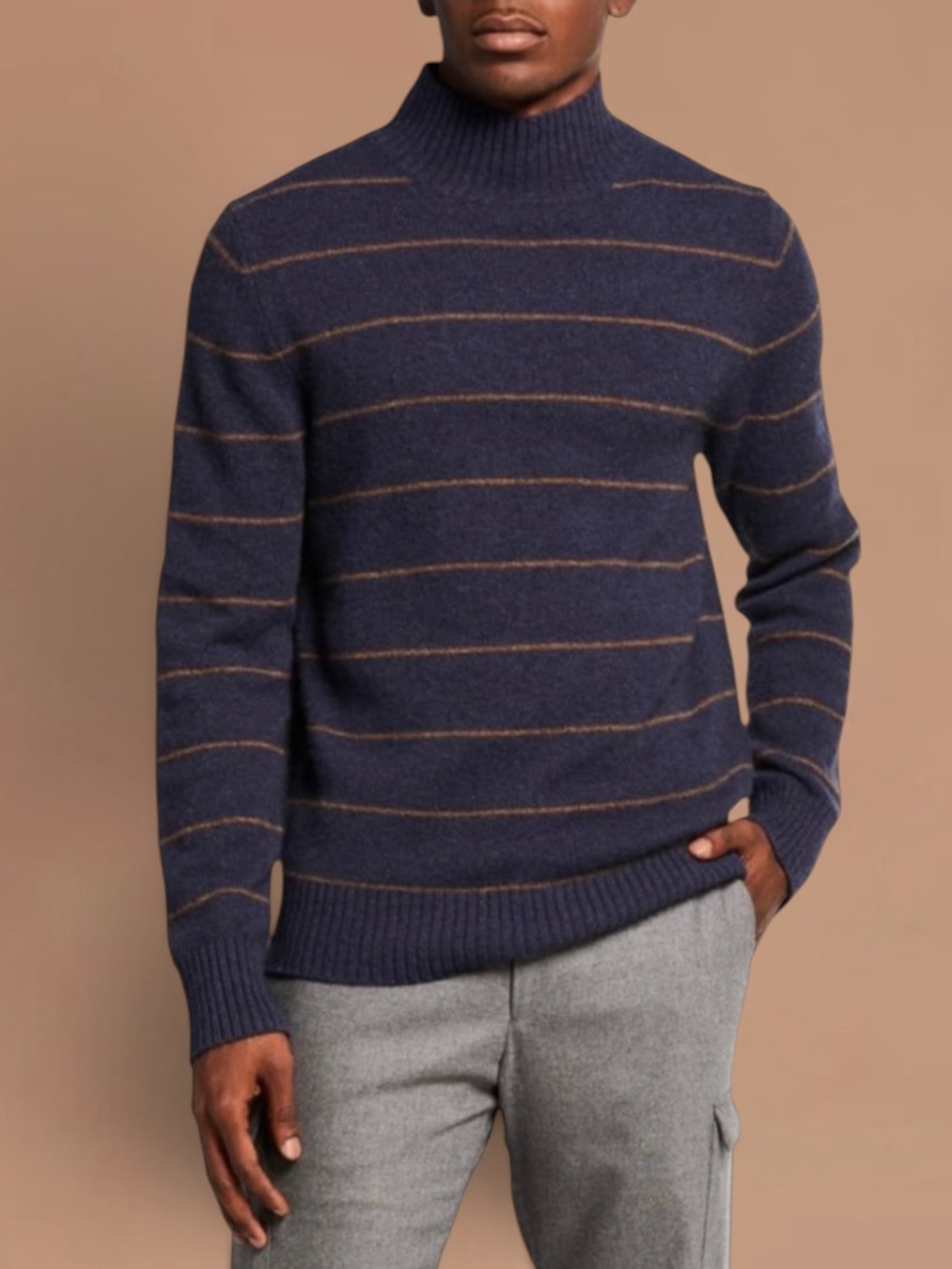 New! VINCE Heather Buckhorn Coastal Stripe Turtleneck Wool-Blend Sweater